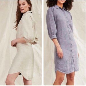 Ecru Linney Chambray Reversible Linen Blend Shirt Dress Large